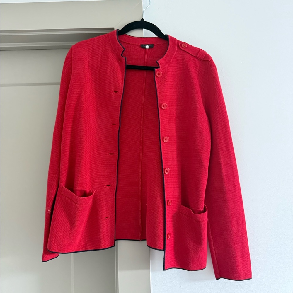 Talbots Red Military Knit Sweater Jacket - Size Small